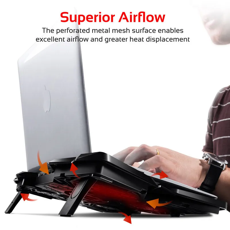 Promate AirBase-3 140mm fan laptop cooling pad USB quietمبرد لابتوب AirBase-3 مروحة 140 مم تبريد قوي هادئ USB