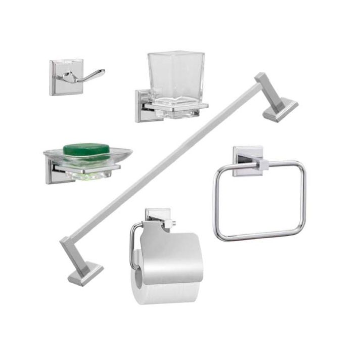 Lavo 6-piece bathroom set with towel bar, toilet paper holder, double hook, and organizersطقم اكسسوارات حمام 6 قطع من لافو مع قضيب منشفة وحامل ورق وخطاف مزدوج