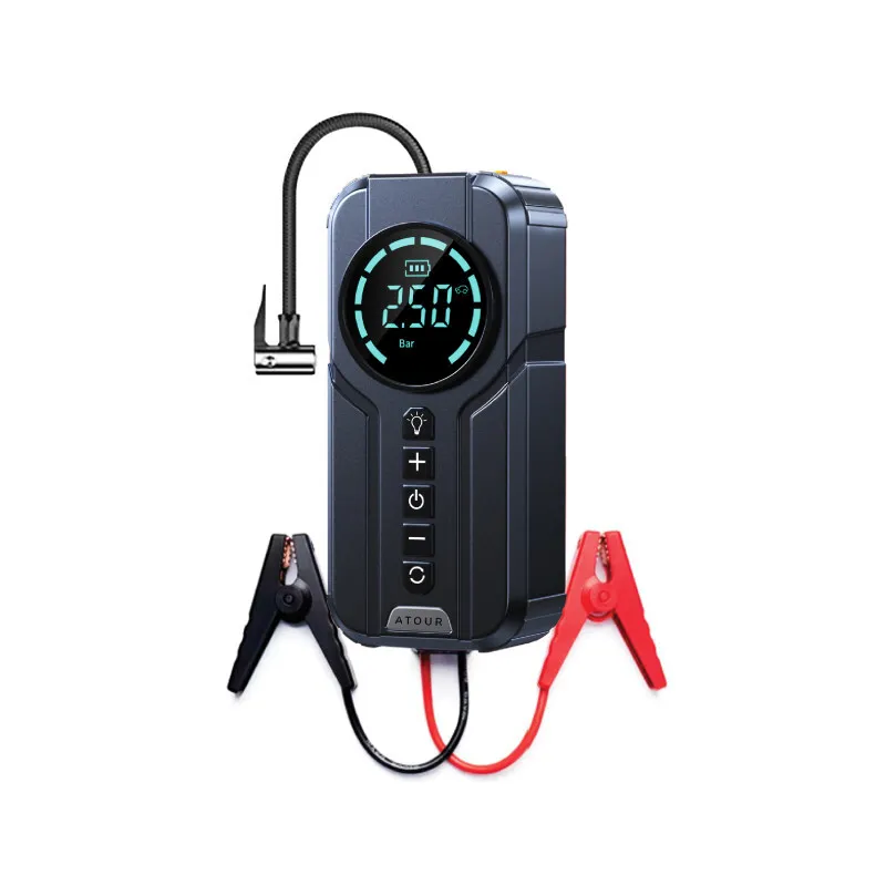 ATOUR Car Jump Starter & Air Compressor | Portable Emergency Battery BoosterATOUR بطارية اشتراك ومشغل سيارة مع منفاخ هواء مدمج | جهاز طوارئ متعدد الاستخدامات