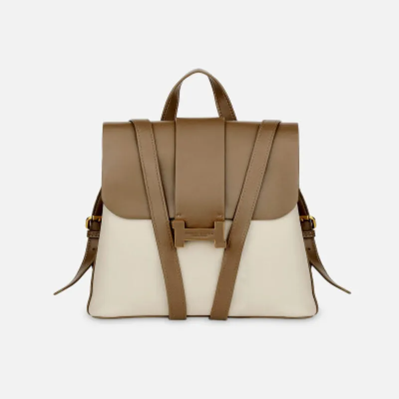 Women’s Leather Backpack Brown & Beige | 2-Year Warrantyشنطة ظهر جلد نسائية بني وبيج | شنطة أنيقة بضمان سنتين