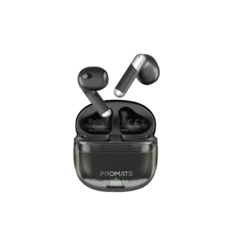 TransPods Transparent Bluetooth Earbuds with stylish design and long battery lifeسماعات TransPods بلوتوث شفافة بجودة صوت عالية وعلبة شحن أنيقة