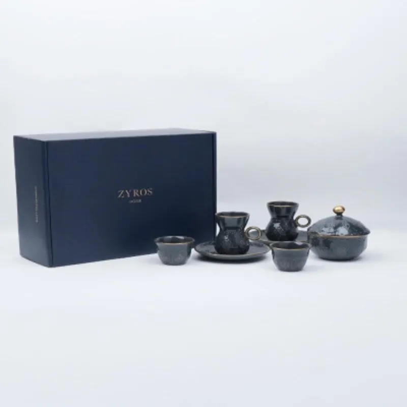 Gray ceramic coffee & tea set with modernطقم قهوة وشاي سيراميك رمادي بتصميم عصري