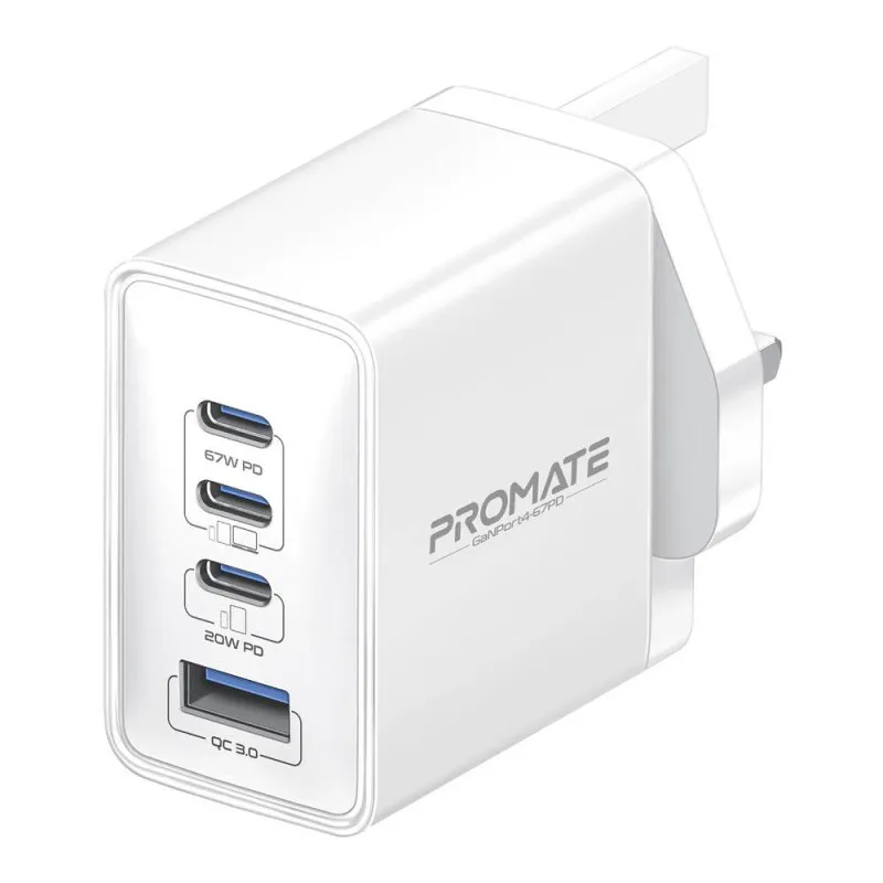 Promate GaNPort4-67PD 67W PD QC3.0 charger multi-portشاحن GaNPort4-67PD GaN 67W بعدة منافذ PD + QC3.0