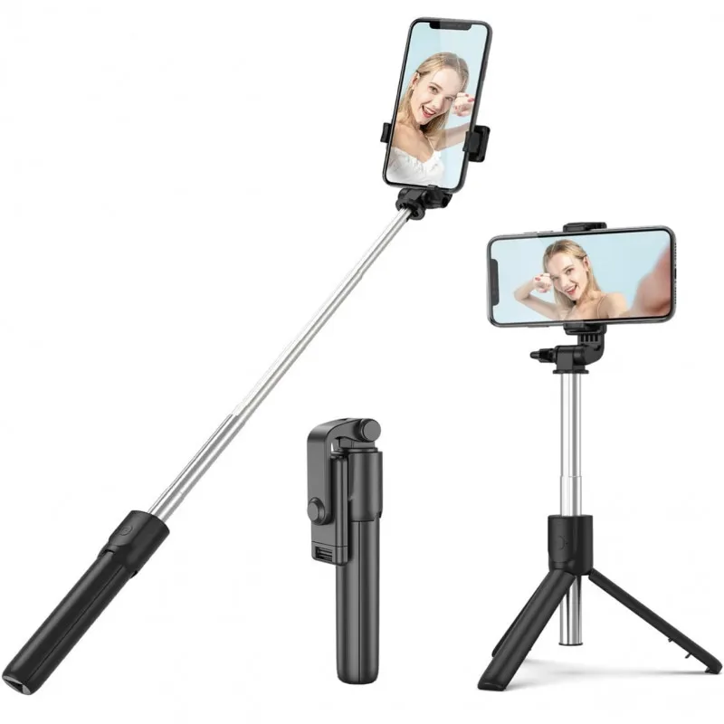 R1 wireless Bluetooth selfie stick with detachable remote and tripod for smartphonesعصا سيلفي R1 مع حامل ثلاثي القوائم وجهاز تحكم عن بعد بلوتوث للتصوير بالهواتف الذكية