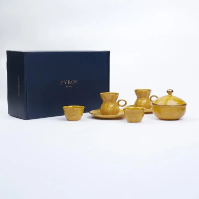 Yellow Ceramic Coffee and Tea Set – Bright Elegance with a Modern Designطقم فناجين قهوة وشاي سيراميك باللون الأصفر – تصميم حديث ومبهج