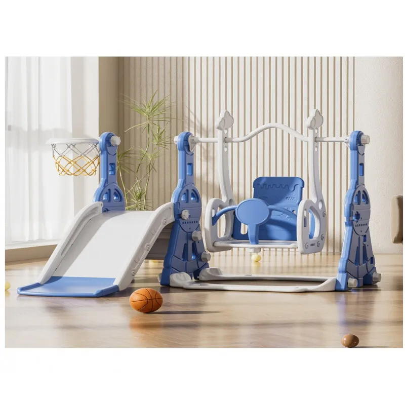 Kids slide and swing with basketball hoop – secure and easy to assembleزحليقة أرجوحة للأطفال مزودة بحلقة كرة سلة – تصميم آمن وسهل التركيب