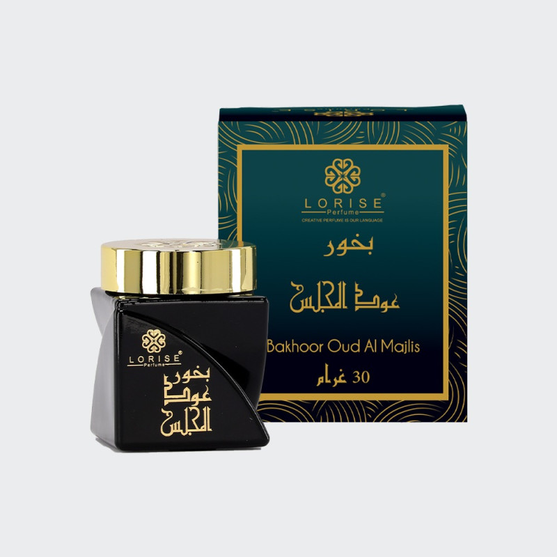 Loris Bakhoor Oud Al Majlis 30g – Luxury Omani and Western blended oud incense. بخور لوريس عود المجلس 30 جرام – بخور فاخر بعطر عماني وغربي.