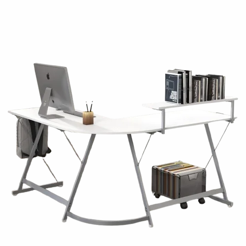 L-shaped gaming and computer desk with a space-saving design.طاولة قيمنق و مكتبية كمبيوتر بتصميم على شكل حرف L موفر للمساحة